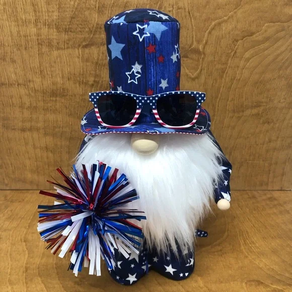 USA Gnome Telescopic Legs July 4th Stars Stripes Top Hat Red White Blue Pom Pom - Picture 2 of 5